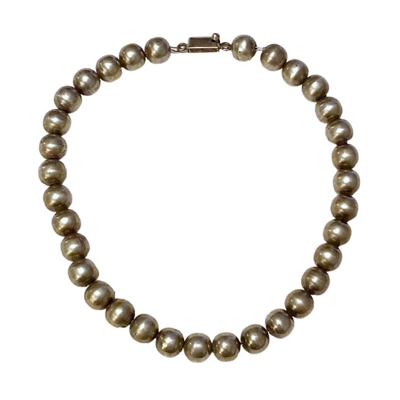 Vintage Heavy Sterling Silver Ball bead Necklace Mexico Navajo Pearls